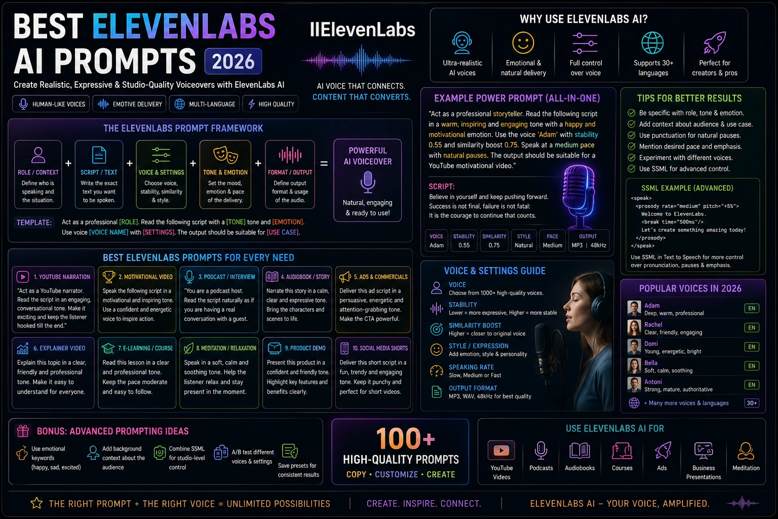 50+ Best AI Prompts for ElevenLabs AI