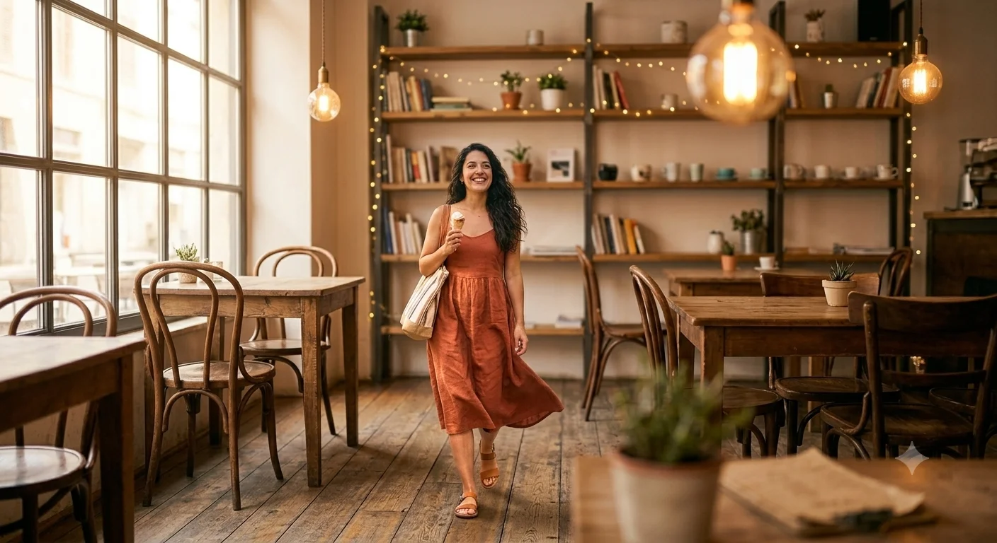 Cozy cafe interior background replacement preview